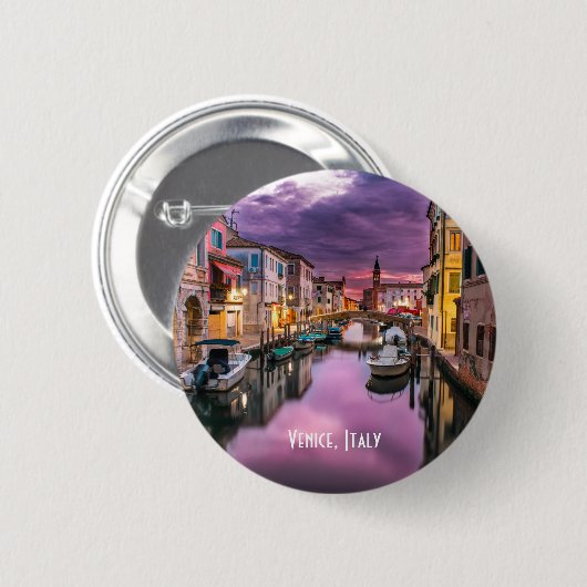 ヴェネツィア、イタリア風光明媚な運河とヴェネツィア建築 缶バッジ (正面&裏面)