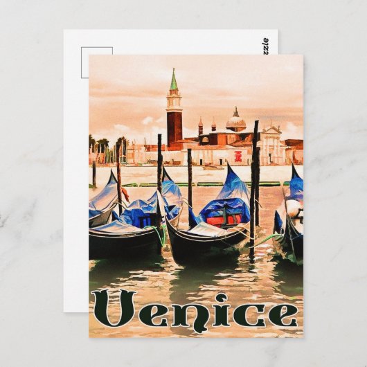 ヴェネツィア、イタリア、シティポートのボート、ヴィンテージ旅行 ポストカード (正面/裏面)