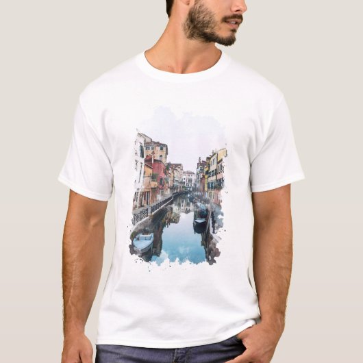 ヴェネツィア イタリア 水彩画アート Tシャツ (正面)