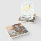 ヴェネツィア，カーニバル衣装を着たカップル ストーンコースター (横)