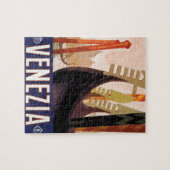 ヴェネツィア、ベニス、イタリア　ゴンドラ ヴィンテージ トラベル アート ジグソーパズル (横)