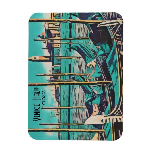 ヴェネツィアItalyゴンドラカスタマイズアート，言葉と日付 マグネット (縦)