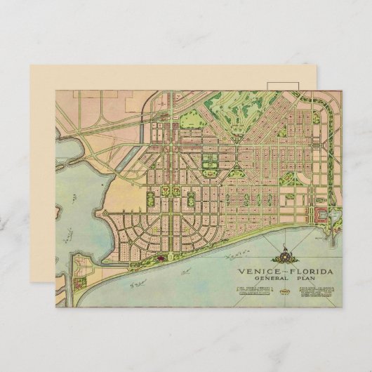 ヴェネツィフロリダヴィンテージの地図 ポストカード (正面/裏面)