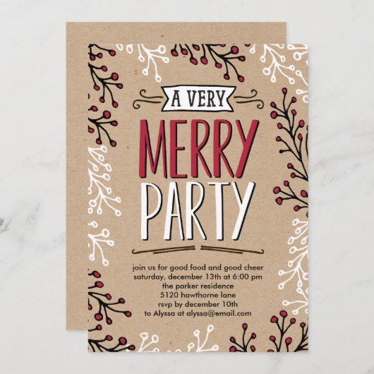 ヴェリメリーーパーティーホリデーパーティー招待状 招待状 (正面/裏面)