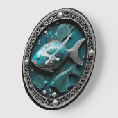 ヴェルディグリスの魚座の彫刻アート ラージ壁時計 (傾斜)