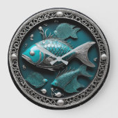 ヴェルディグリスの魚座の彫刻アート ラージ壁時計 (正面)