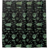 ヴェルディグリスブロンズスチームパンクエアシップテーマ シャワーカーテン (正面)