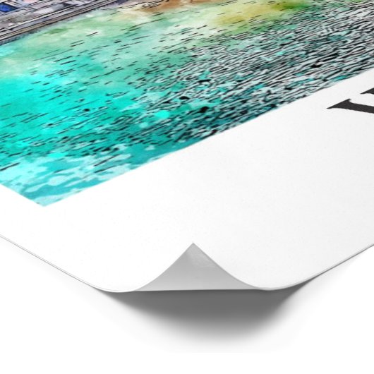 ヴェルナッツァイタリア旅行水の色のスケッチ手描き ポスター (角)