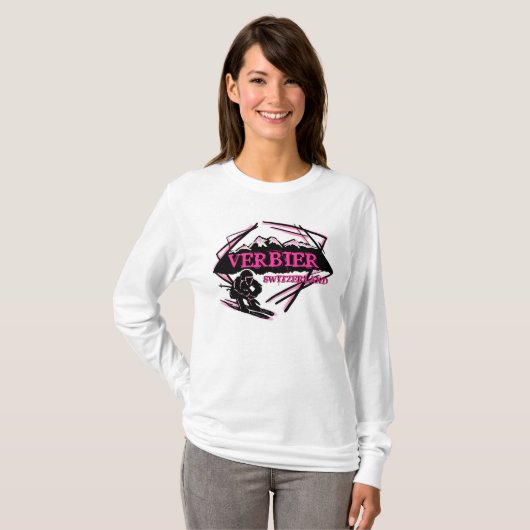 ヴェルビアースイスピンクレディーススキーフード付きスウェットシャツ Tシャツ (正面フル)