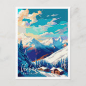 ヴェルビエースイスラヴィンテージ旅行イラストレーション ポストカード (正面)