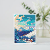 ヴェルビエースイスラヴィンテージ旅行イラストレーション ポストカード (スタンド正面)