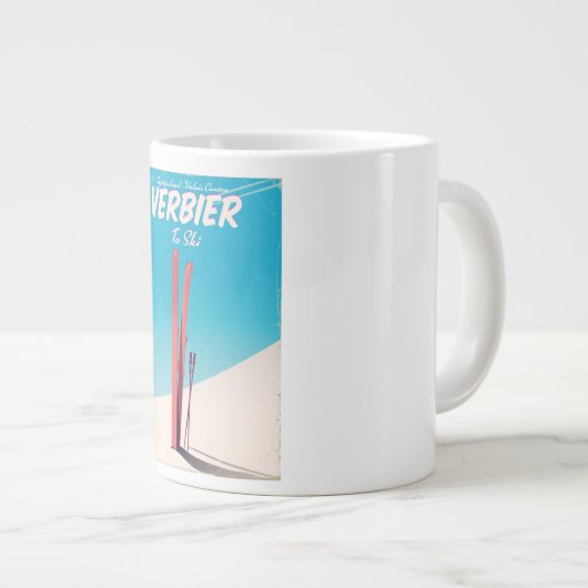 ヴェルビエ、スイスのヴィンテージスキー旅行ポスター。 ジャンボコーヒーマグカップ (正面右)