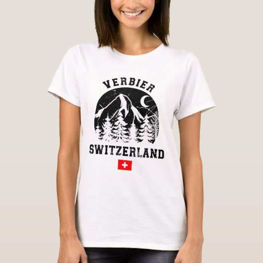 ヴェルビエ スイス スキーリゾート アルプス アルペンスキー Tシャツ (正面)