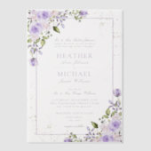 ヴェルムエレガント薄紫ラベンダー金ゴールド結婚フローラ ベラム紙招待状 (正面)