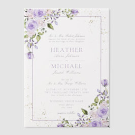 ヴェルムエレガント薄紫ラベンダー金ゴールド結婚フローラ ベラム紙招待状