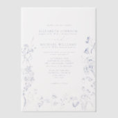 ヴェルムチノイセリーブルービクトリアンフローラ結婚ズ ベラム紙招待状 (正面)