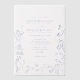 ヴェルムチノイセリーブルービクトリアンフローラ結婚ズ ベラム紙招待状