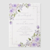 ヴェルム素朴薄紫ラベンダー金ゴールド結婚フローラ ベラム紙招待状 (正面)