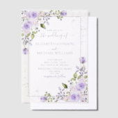 ヴェルム素朴薄紫ラベンダー金ゴールド結婚フローラ ベラム紙招待状 (オフセット)