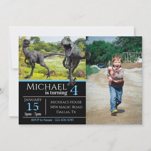 ヴェロキラプターラプターフォト誕生日 招待状 (正面)