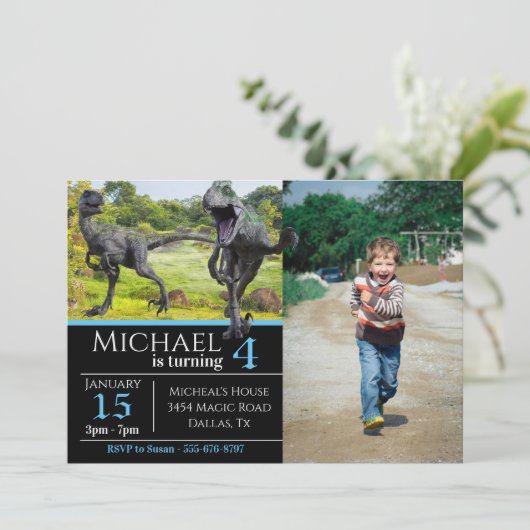 ヴェロキラプターラプターフォト誕生日 招待状 (スタンド正面)