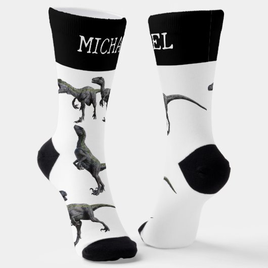 ヴェロキラプターラプター恐竜パーソナライズされたの名前 ソックス (傾斜あり)