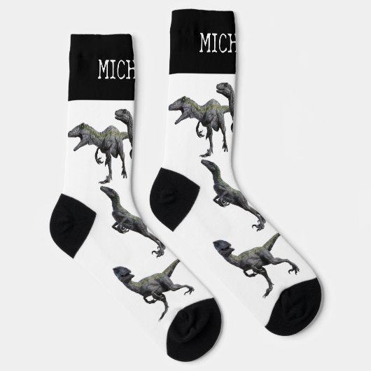 ヴェロキラプターラプター恐竜パーソナライズされたの名前 ソックス (右)