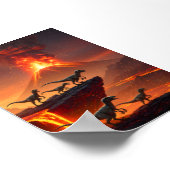 ヴェロキラプトルと噴火火山 ポスター (角)