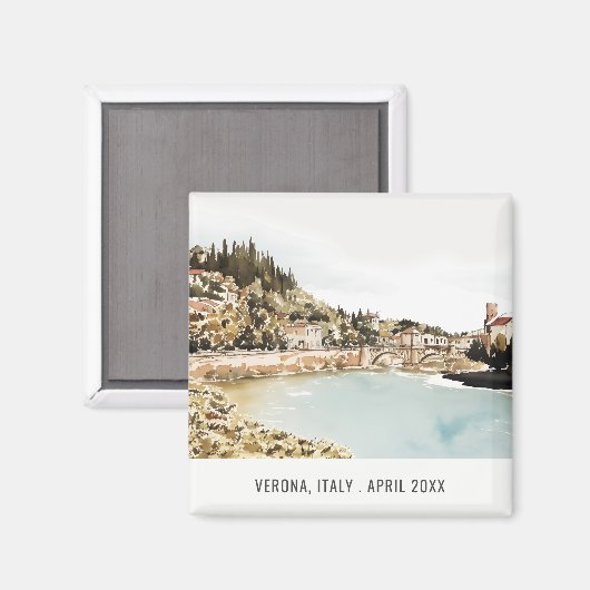 ヴェローナアディゲリバーイタリア水彩旅行イタリアン旅行 マグネット (正面/裏面)