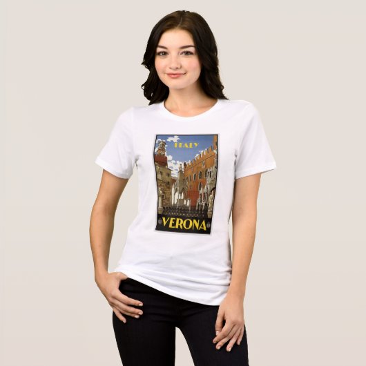 ヴェローナイタリアのヴィンテージ旅行ポスター トライブレンドTシャツ (正面全面)
