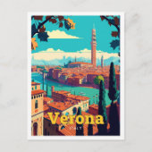 ヴェローナイタリアトラベルアートヴィンテージイラストレーション ポストカード (正面)