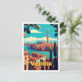 ヴェローナイタリアトラベルアートヴィンテージイラストレーション ポストカード (スタンド正面)