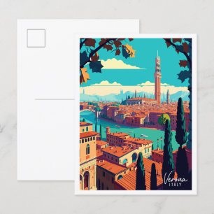 ヴェローナイタリアヴィンテージ旅行イラストレーション ポストカード
