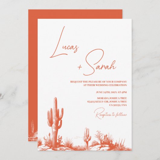 ヴェローナサンセットイラストレーションウェスタン結婚デザート 招待状 (正面/裏面)