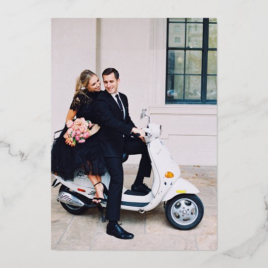 ヴェローナ日没の結婚式の日付を保存 箔招待状 (裏面)