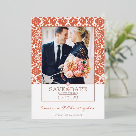 ヴェローナ日没の結婚式の日付を保存 箔招待状 (立ち正面)