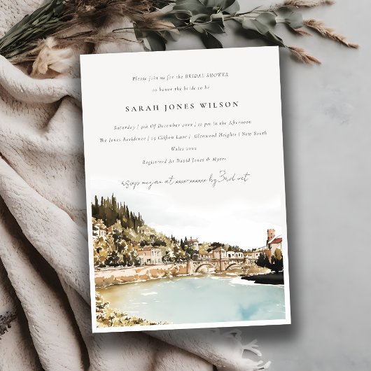 ヴェローナ アディジェ川 イタリア 水彩 結婚前お披露目パーティー 招待状