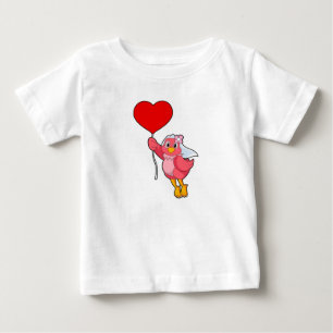 ヴェールとハート風船をつけた花嫁としての鳥 ベビーTシャツ
