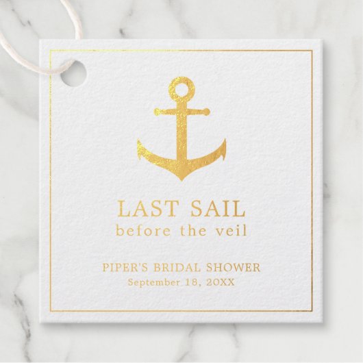 ヴェールの前の最後の航海 ゴールドフォイル ブライダルシャワー フェイバータグ (正面)