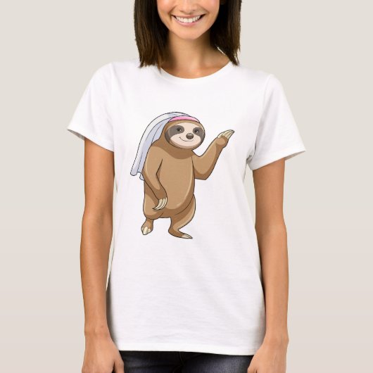 ヴェールをまとった花嫁のナマケモノ Tシャツ (正面)