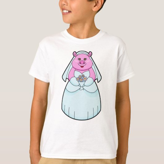 ヴェールを被った花嫁の豚 Tシャツ (正面)