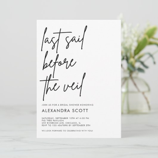 ヴェールブライダルシャワー前の最終セイル航海の 招待状 (スタンド正面)