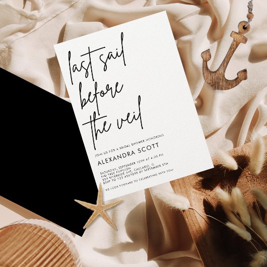 ヴェールブライダルシャワー前の最終セイル航海の 招待状