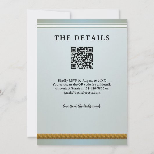 ヴェールQR週末の前の最終セイルバチェロレッテ 招待状 (裏面)
