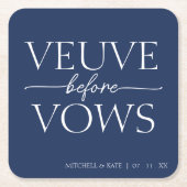 ヴェーヴウィーヴズネイビーブルー&ホワイトブライダルシャワー スクエアペーパーコースター (正面)