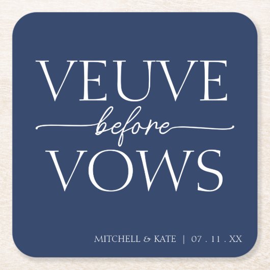 ヴェーヴウィーヴズネイビーブルー&ホワイトブライダルシャワー スクエアペーパーコースター (正面)