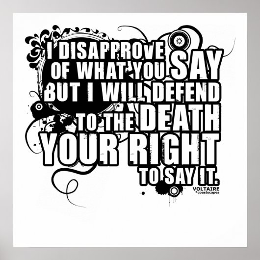 ヴォルテール引用文(B&W) ポスター (正面)