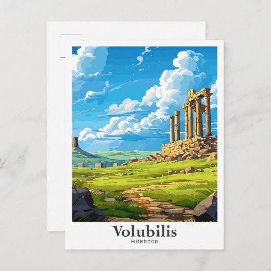 ヴォルビリスモロッコアートヴィンテージトラベルイラストレーション ポストカード (正面/裏面)