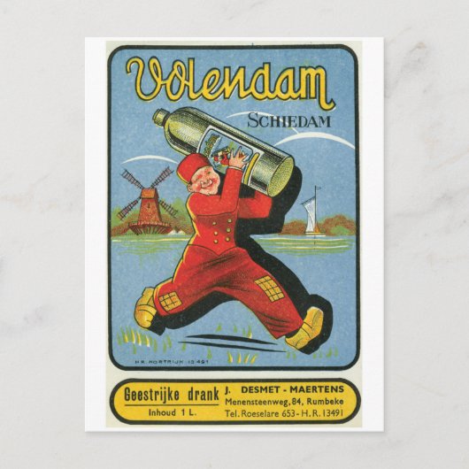 ヴォレンダムシーダムオランダウィンドミルヴィンテージアート ポストカード (正面)