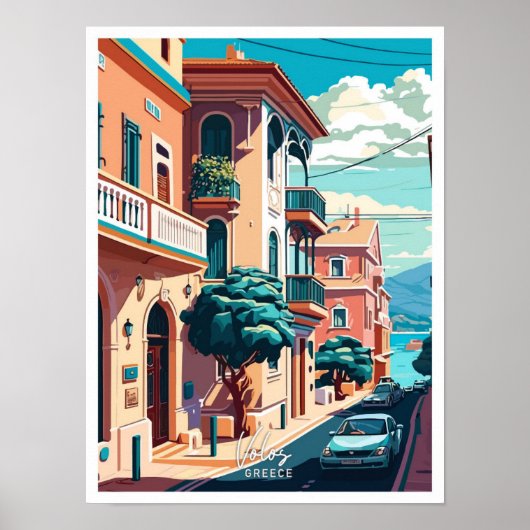 ヴォロスギリシャ旅行ヴィンテージイラストレーション ポスター (正面)